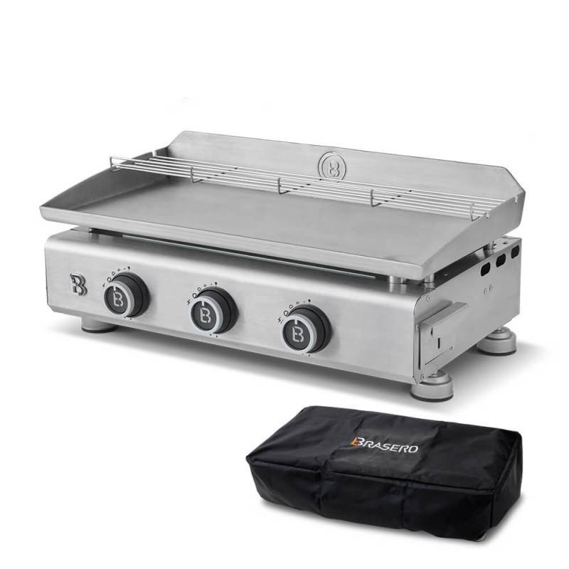 Plancha gaz inox Silvia IIG Evo 3 feux – BRASERO BY FAVEX - 7,95 kW – Plaque inox 67 x 34 cm – Housse incluse - Image 1