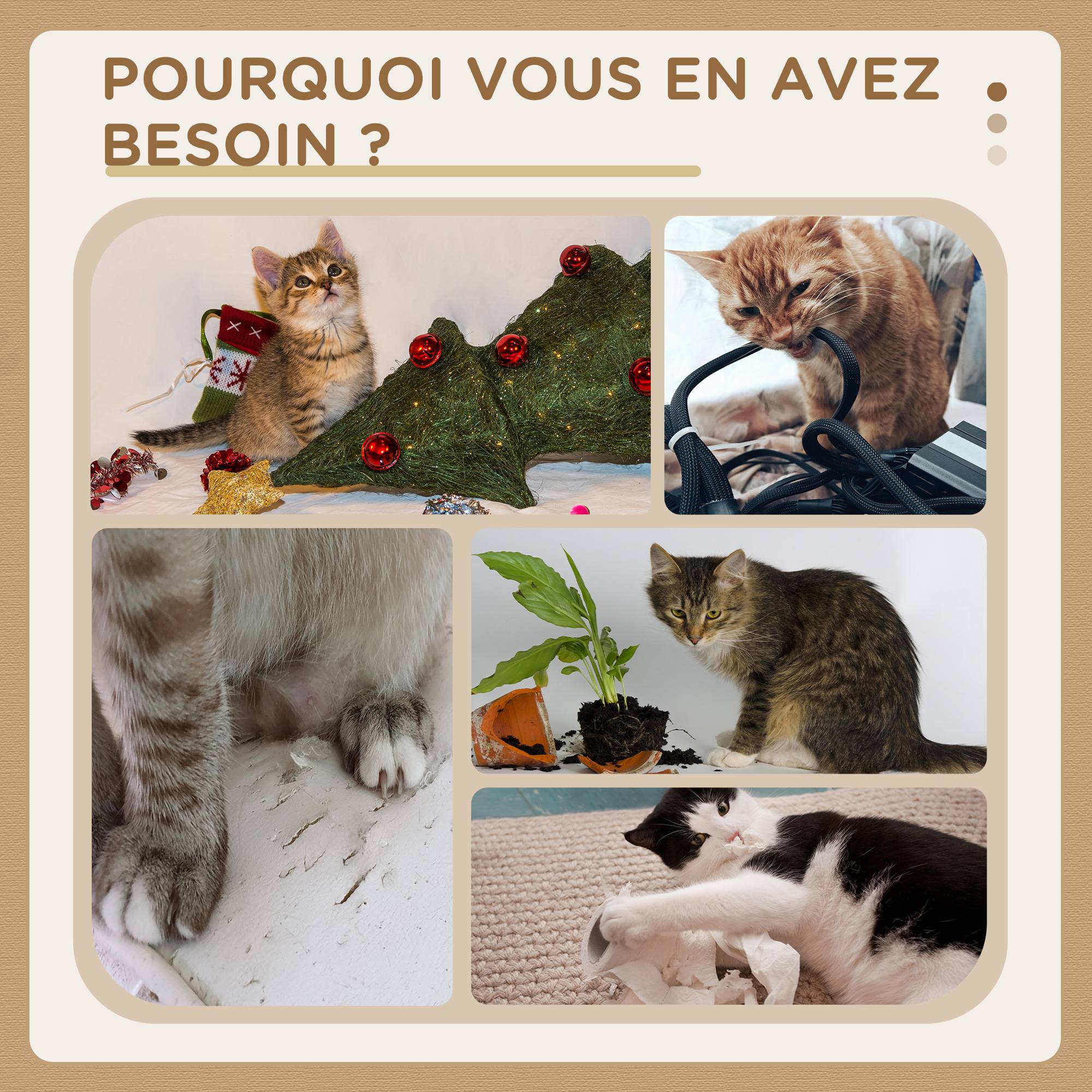 Arbre à chats design contemporain griffoirs grattoirs sisal naturel centre d'activités niche plate-formes 71,5L x 49,5l x 120H cm MDF noir hêtre - Image 8