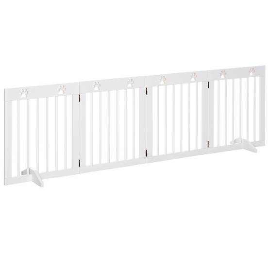 Barrière de sécurité à 4 panneaux en bois de pin pour chien pliable 204x61cm blanc - ComfortXL Outdoor Living - Image 1