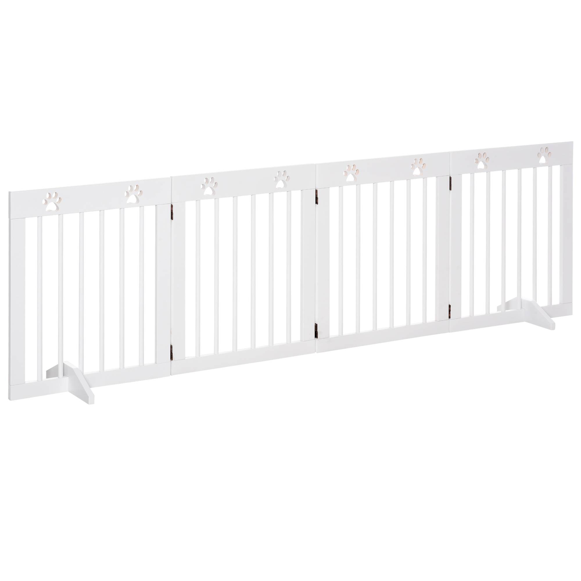 Barrière de sécurité à 4 panneaux en bois de pin pour chien pliable 204x61cm blanc - ComfortXL Outdoor Living - Image 1