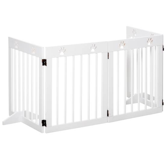 Barrière de sécurité à 4 panneaux en bois de pin pour chien pliable 204x61cm blanc - ComfortXL Outdoor Living - Image 2