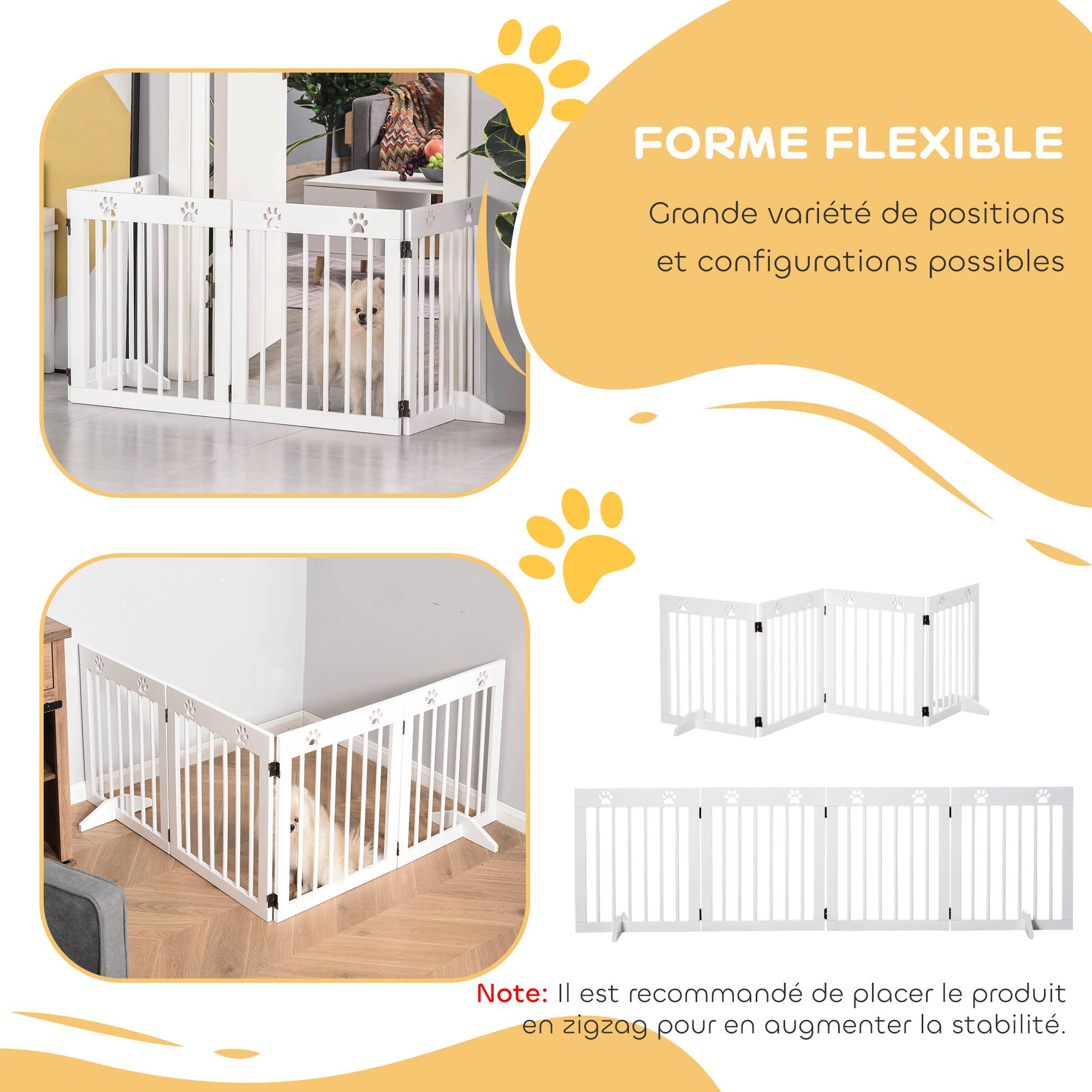 Barrière de sécurité à 4 panneaux en bois de pin pour chien pliable 204x61cm blanc - ComfortXL Outdoor Living - Image 8