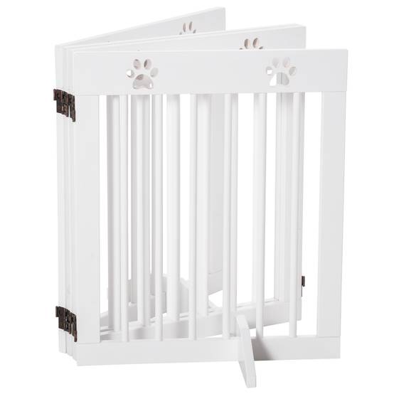 Barrière de sécurité à 4 panneaux en bois de pin pour chien pliable 204x61cm blanc - ComfortXL Outdoor Living - Image 10