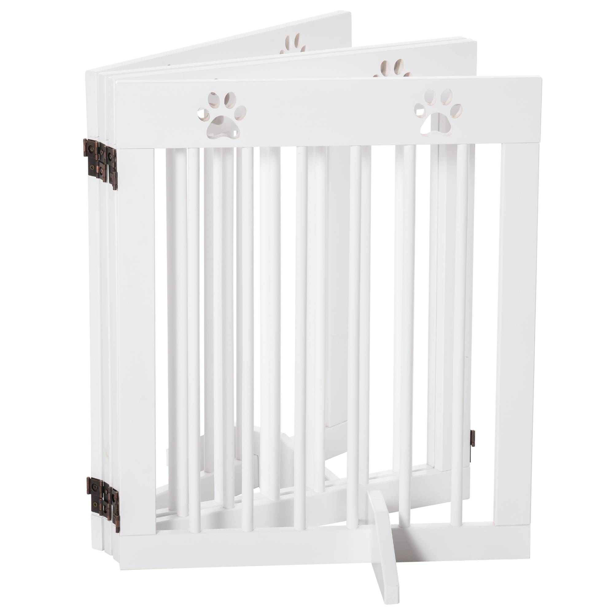 Barrière de sécurité à 4 panneaux en bois de pin pour chien pliable 204x61cm blanc - ComfortXL Outdoor Living - Image 10
