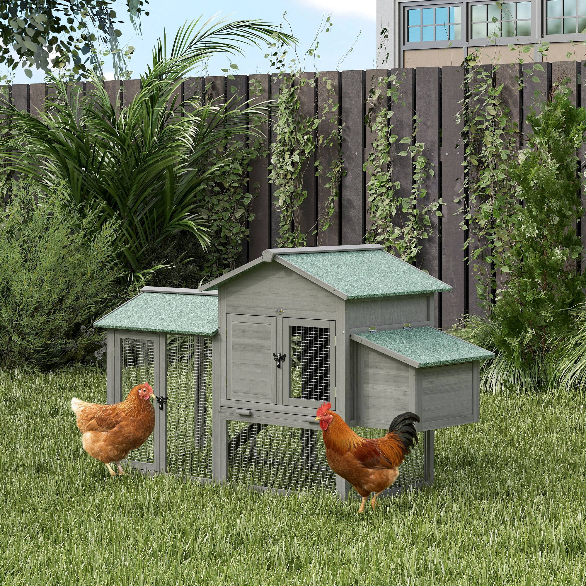 Sans Marque - Poulailler bois enclos pondoir rampe tiroir amovible 2-4 poules 168x75x103 cm gris - Image 4
