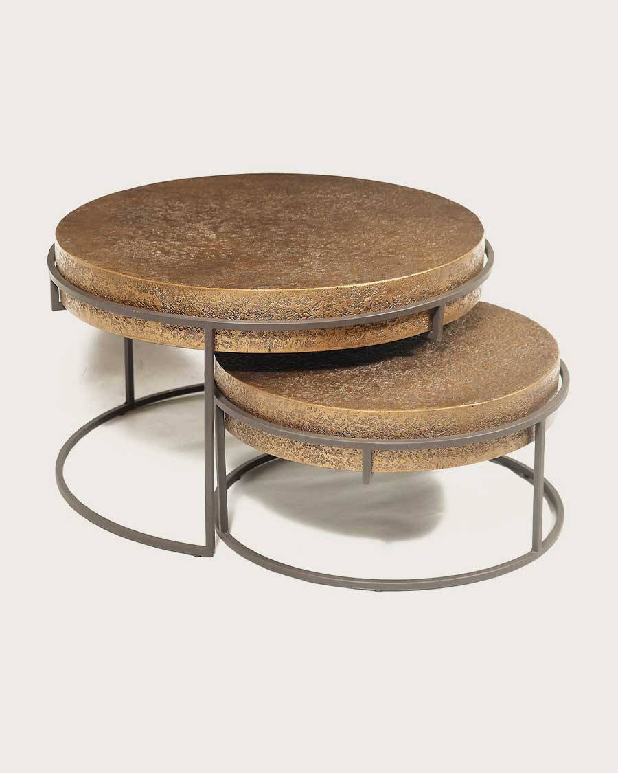 Marrakech - Table basse ronde gigogne en métal doré - UNIQKA - Image 4