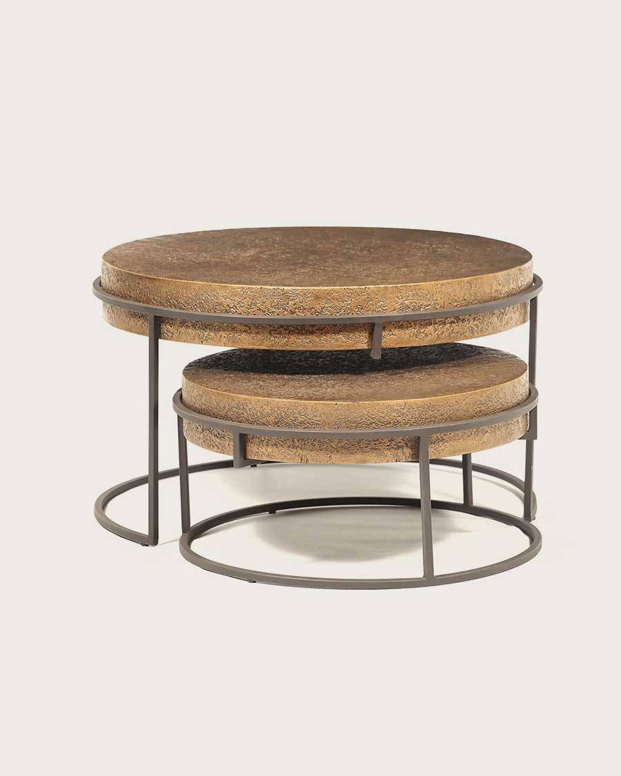 Marrakech - Table basse ronde gigogne en métal doré - UNIQKA - Image 3