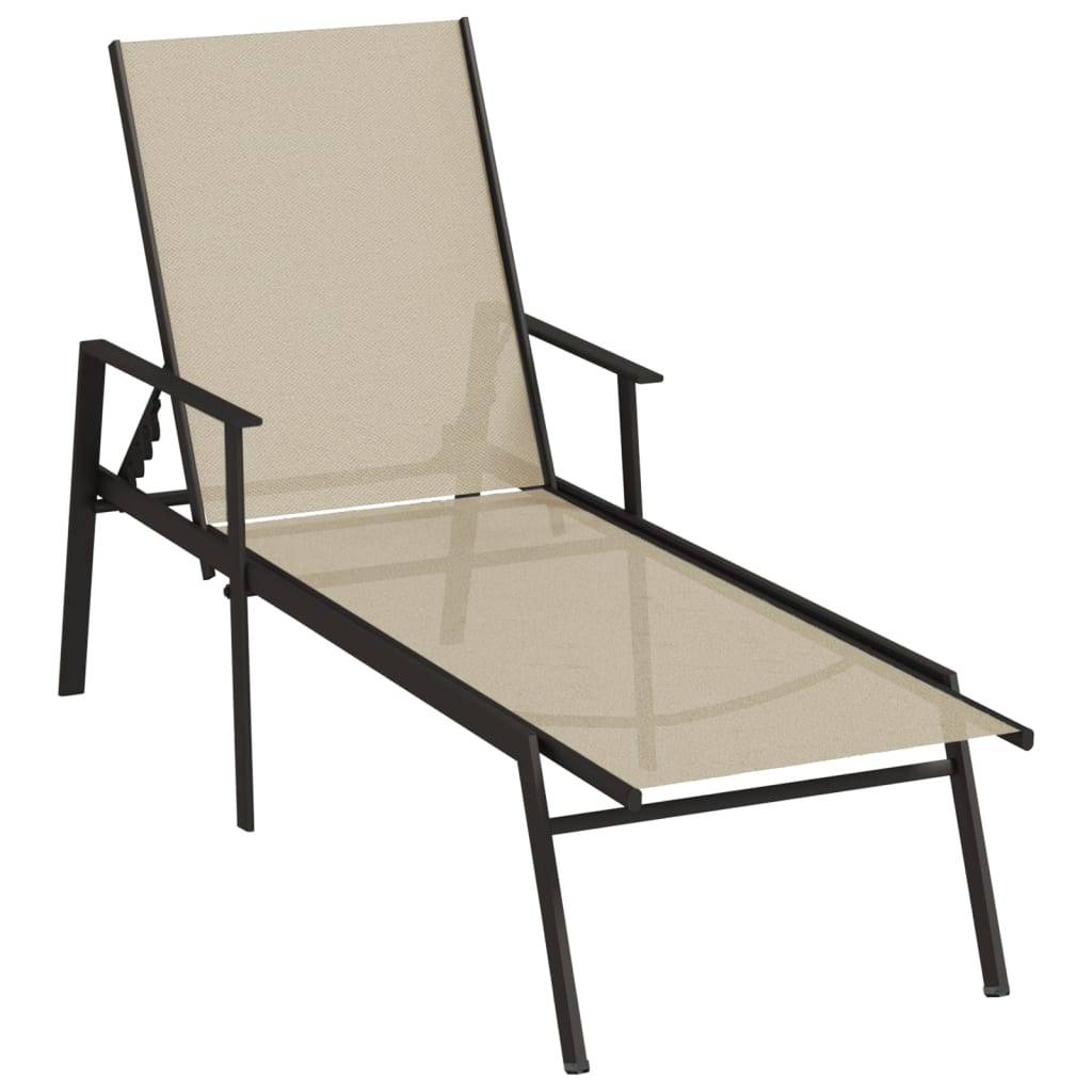 Helloshop26 - Transat chaise longue bain de soleil lit de jardin terrasse meuble d'extérieur acier et tissu textilène crème - Image 1