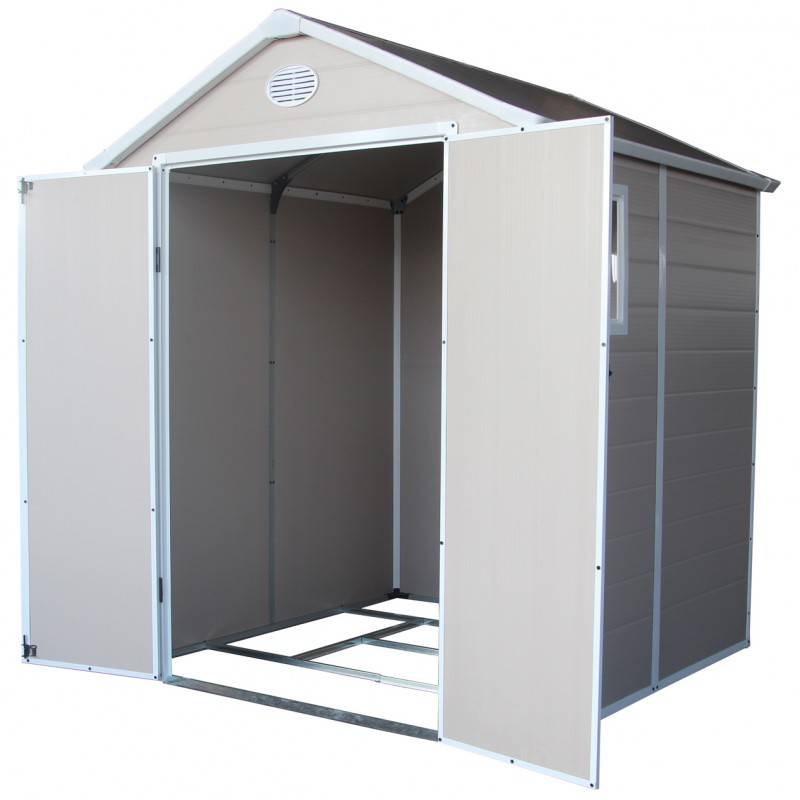 Abri de jardin résine beige 3,65m² avec kit de fondation et double porte Jôbu - Image 4