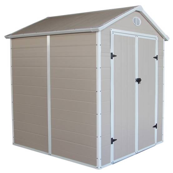 Abri de jardin résine beige 3,65m² avec kit de fondation et double porte Jôbu - Image 5