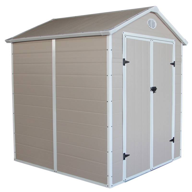 Abri de jardin résine beige 3,65m² avec kit de fondation et double porte Jôbu - Image 5