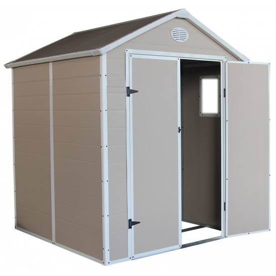 Abri de jardin résine beige 3,65m² avec kit de fondation et double porte Jôbu - Image 2