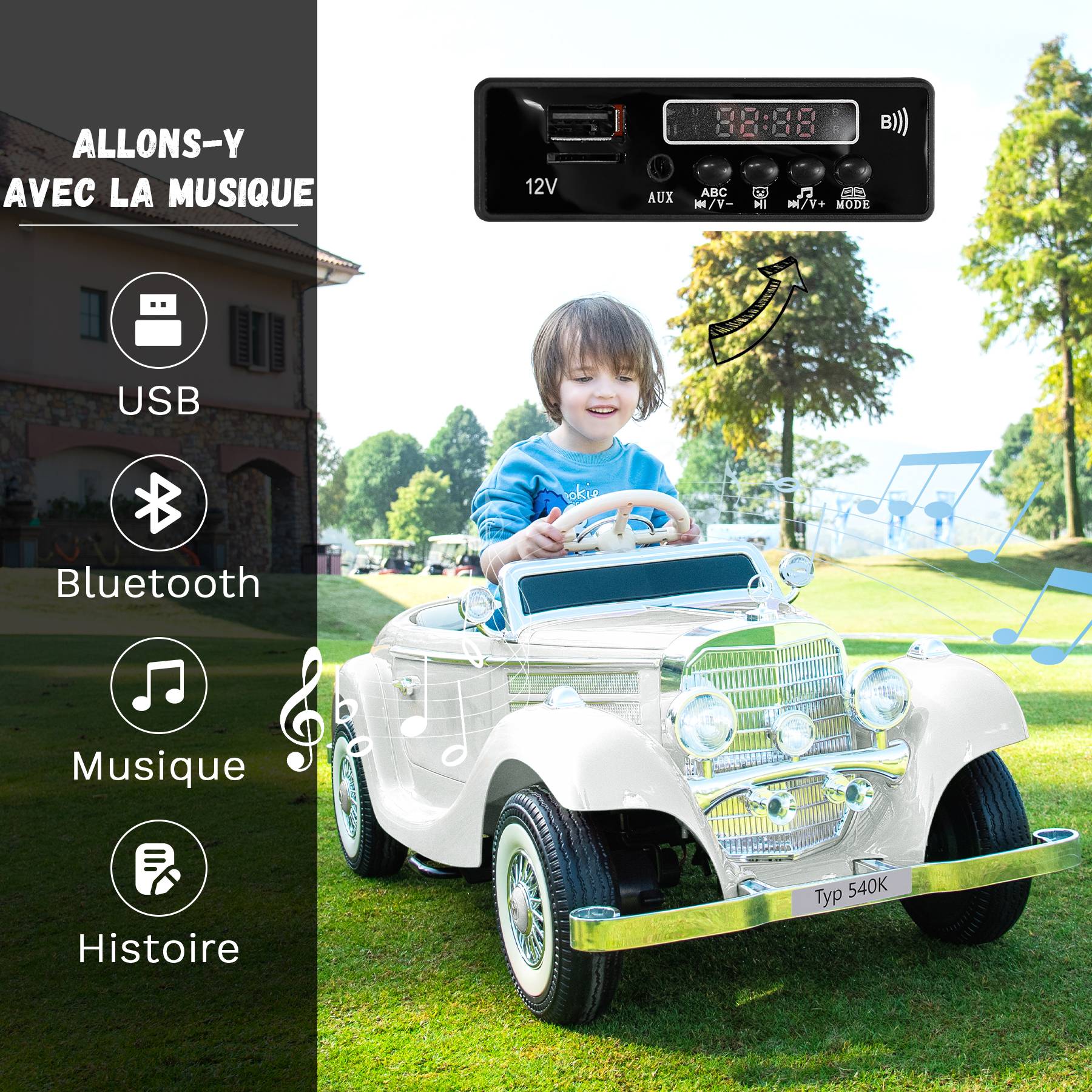 0 - Voiture électrique pour enfants Mercedes Benz Vintage Retro Classic 12 V - Blanc - Image 5