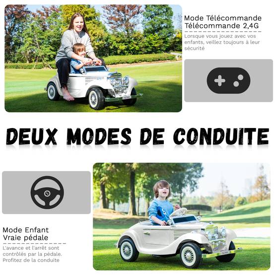 0 - Voiture électrique pour enfants Mercedes Benz Vintage Retro Classic 12 V - Blanc - Image 3