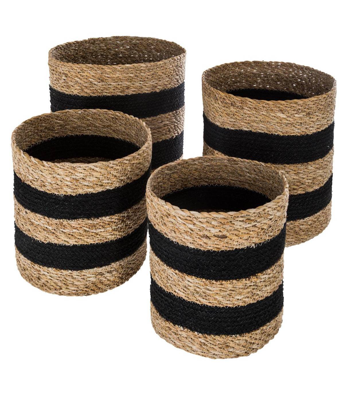 Set de 4 Paniers de rangement en Jute et Seagrass noir  et naturel - Image 1