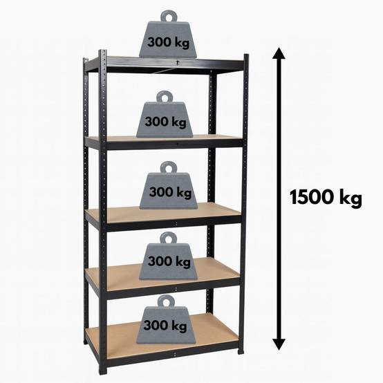 Intec - Etagère de Rangement Noire 90 x 60 x H180cm - Rayonnage Métal Haute qualité 5 Plateaux Charges lourdes 1500kg INTEC - Image 3