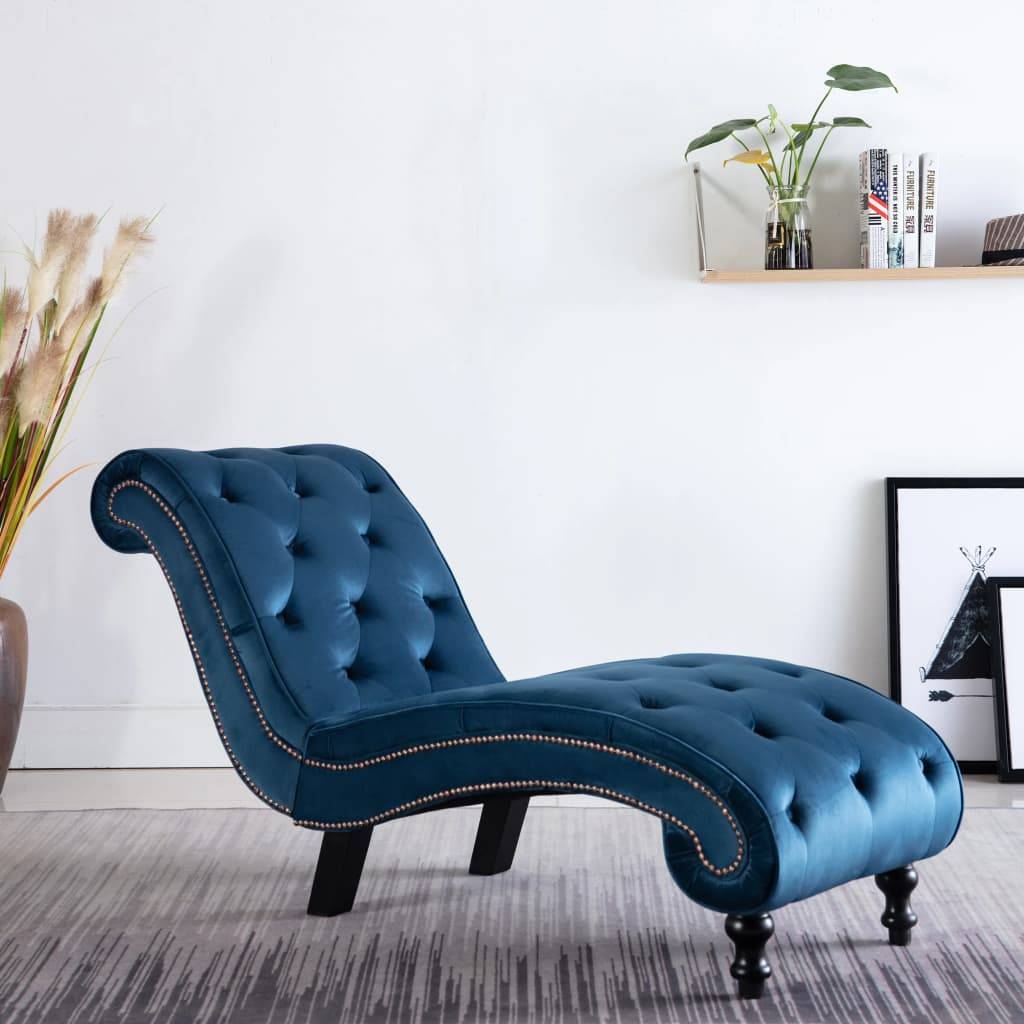 Maison Chic - Chaise longue | Transat | Bain de soleil Bleu Velours - Image 2
