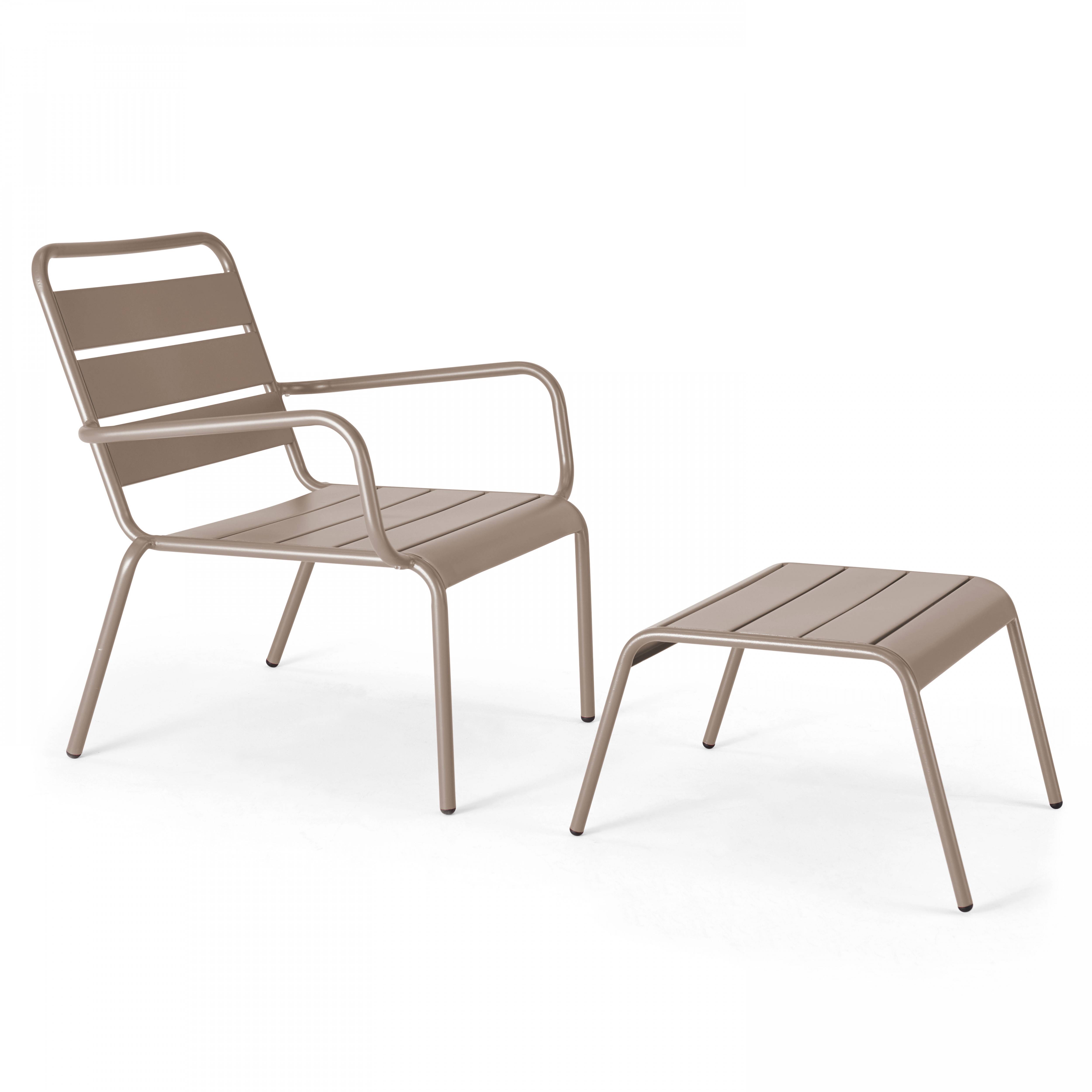 Oviala - Fauteuil relax et repose pied en métal taupe Palavas - Oviala - Image 1