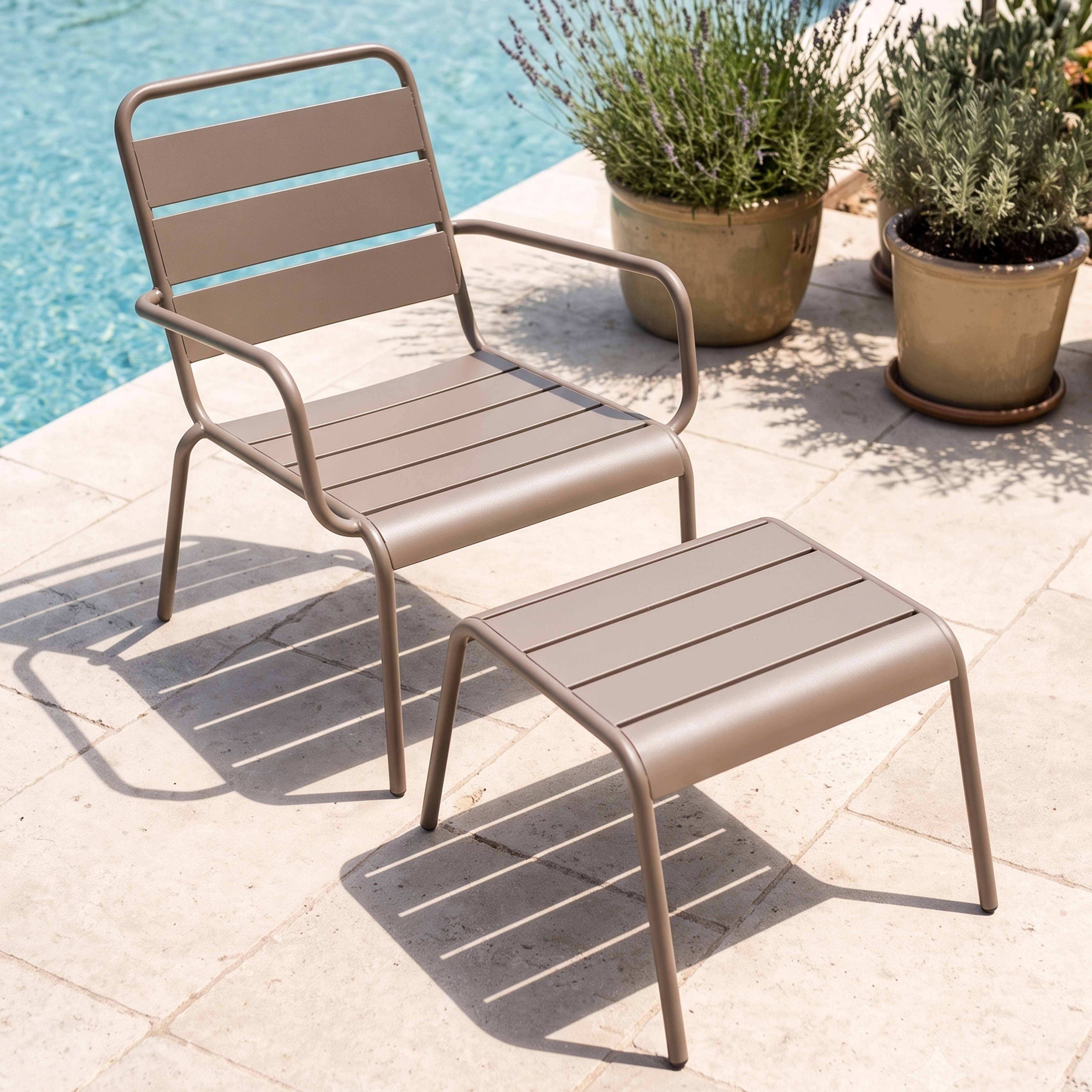 Oviala - Fauteuil relax et repose pied en métal taupe Palavas - Oviala - Image 2