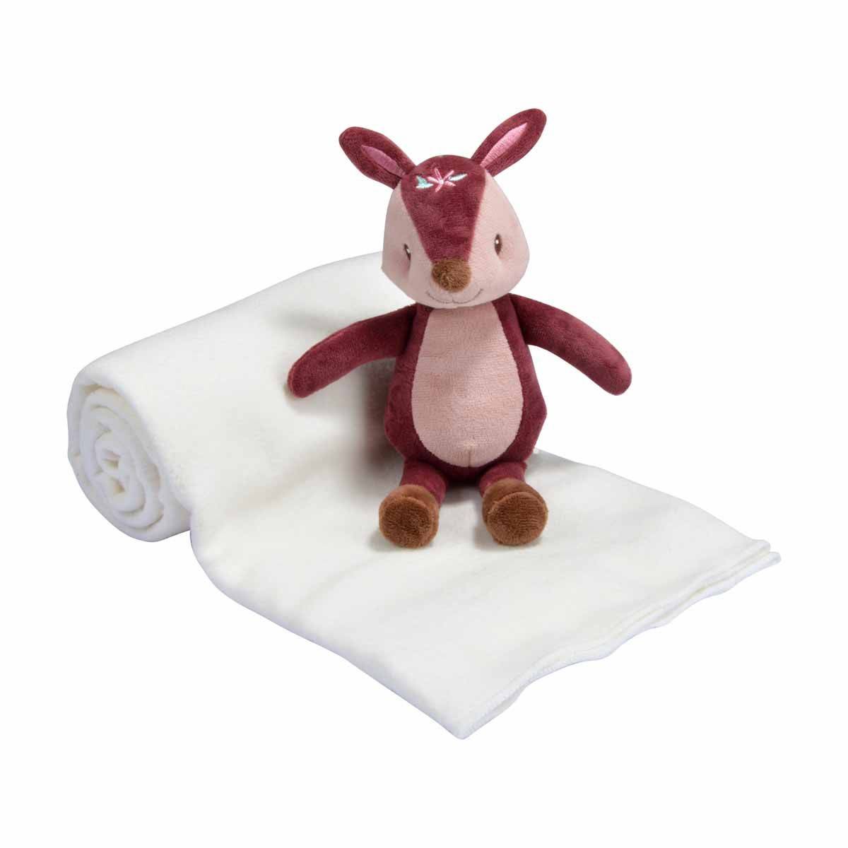 Doudou & Plaid Bébé "Forêt Magique" 80x100cm Rose - Image 1