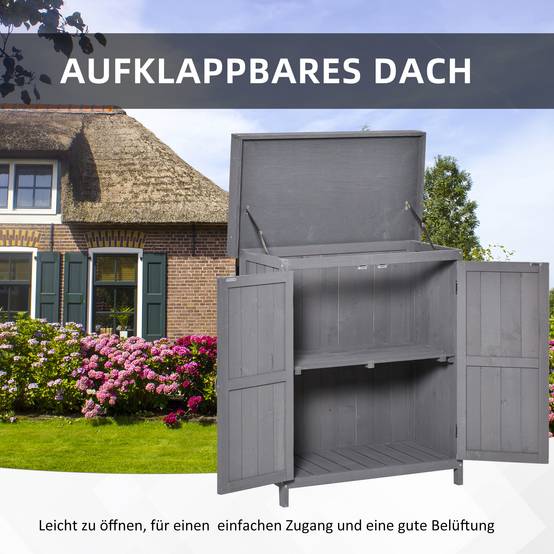 Armoire de Jardin Bois Sapin Rangement Outils Extérieur Double Porte Étagères Gris 74x43cm - ComfortXL Outdoor Living - Image 5