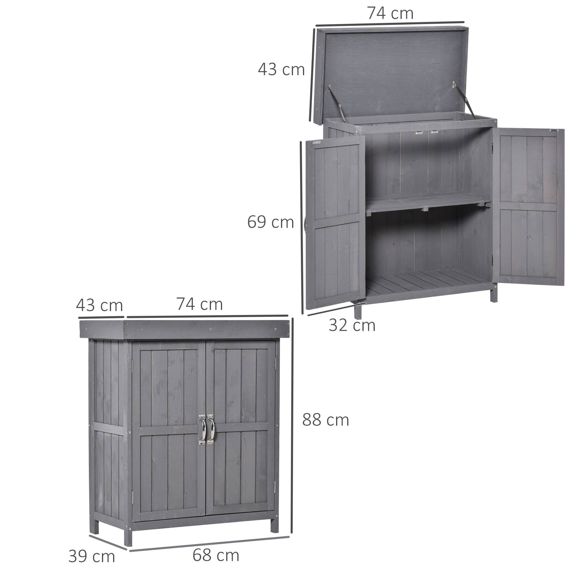 Armoire de Jardin Bois Sapin Rangement Outils Extérieur Double Porte Étagères Gris 74x43cm - ComfortXL Outdoor Living - Image 3