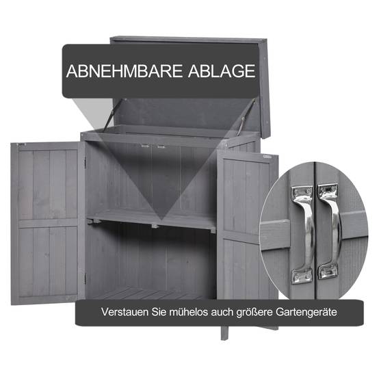 Armoire de Jardin Bois Sapin Rangement Outils Extérieur Double Porte Étagères Gris 74x43cm - ComfortXL Outdoor Living - Image 6
