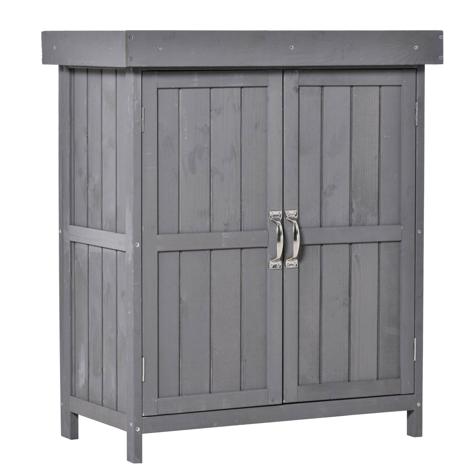 Armoire de Jardin Bois Sapin Rangement Outils Extérieur Double Porte Étagères Gris 74x43cm - ComfortXL Outdoor Living - Image 2