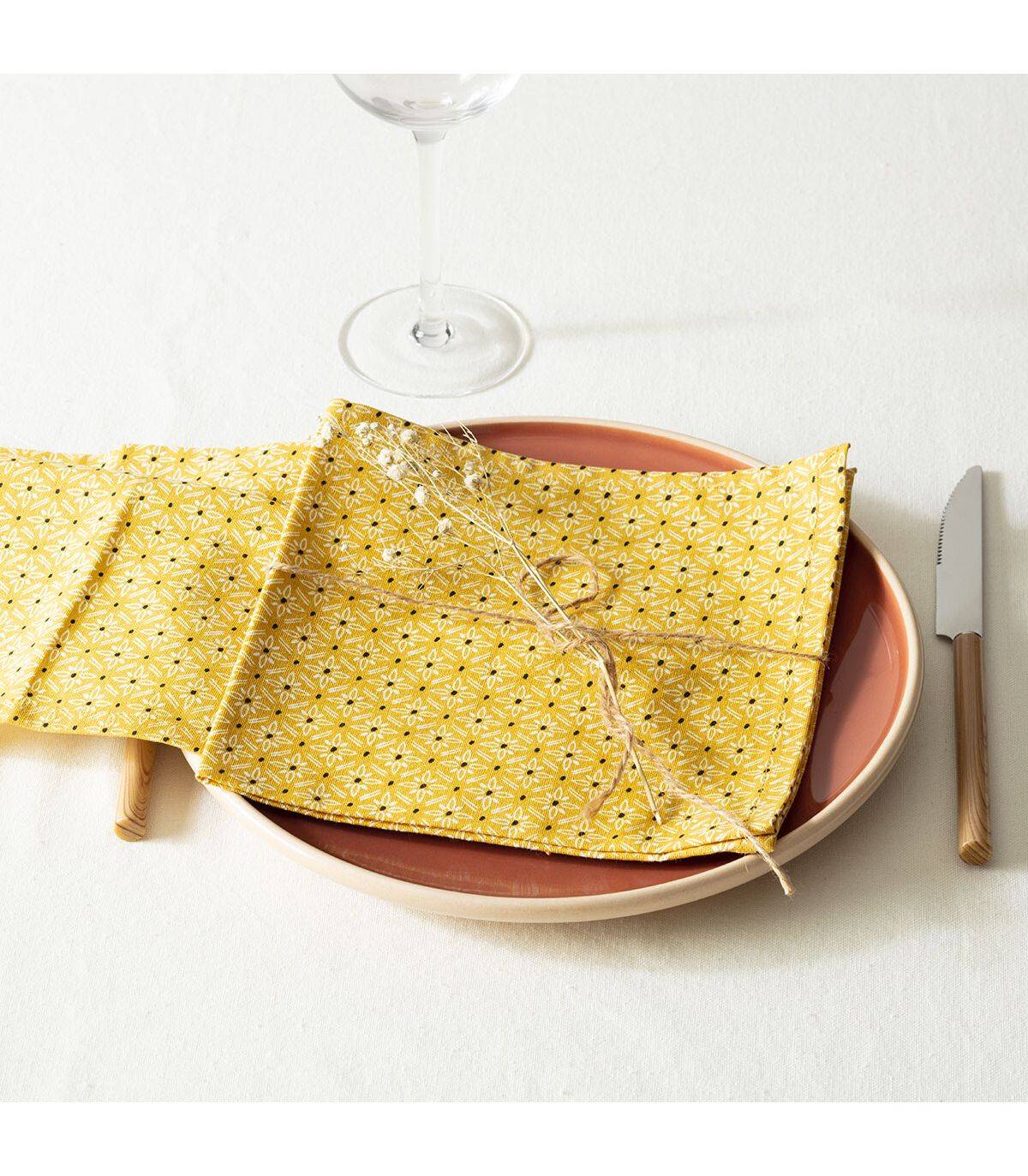 Lot de 4 Serviettes de table en Coton Ocre imprimé Paty 40 x 40 cm - Image 3