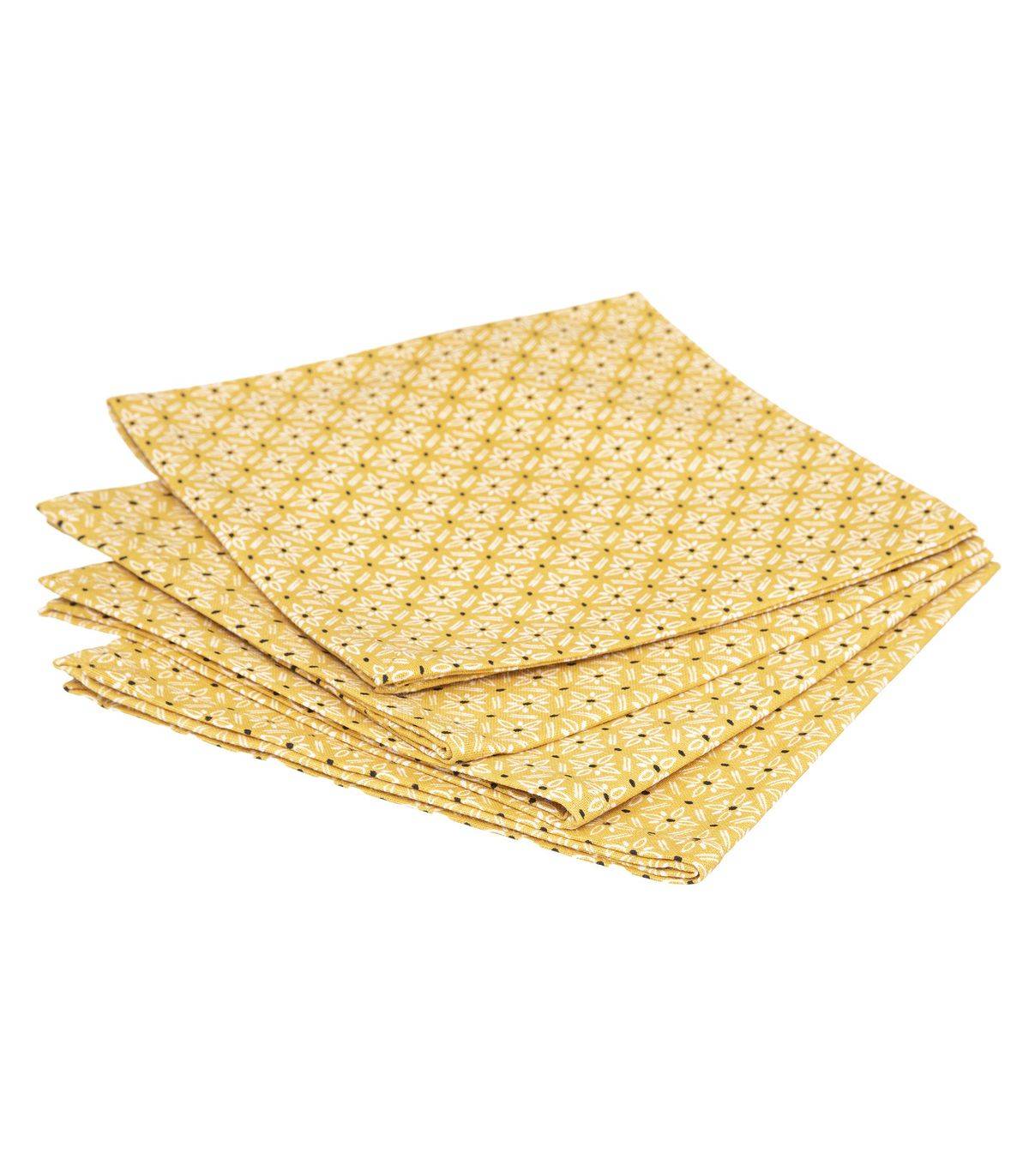 Lot de 4 Serviettes de table en Coton Ocre imprimé Paty 40 x 40 cm - Image 1