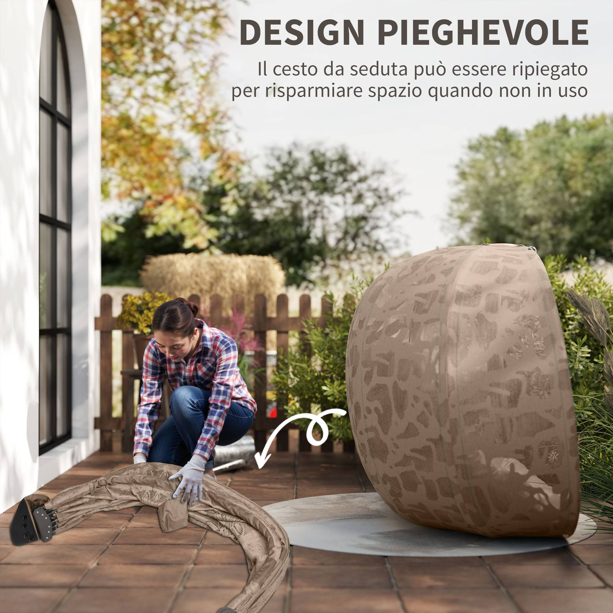 Fauteuil œuf suspendu acier 2 places toit pare-soleil panier pliable 126x126cm sable - ComfortXL Outdoor Living - Image 8