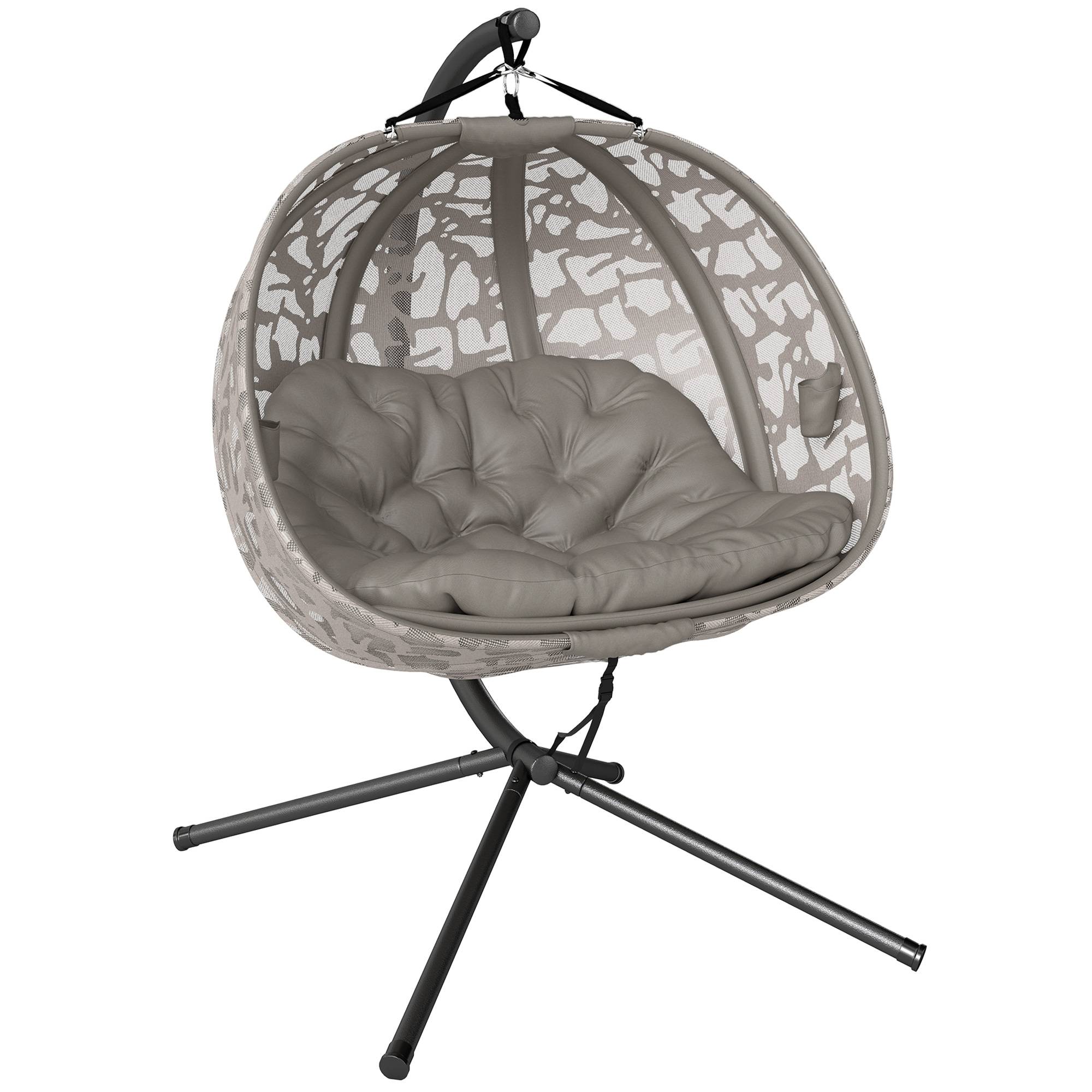 Fauteuil œuf suspendu acier 2 places toit pare-soleil panier pliable 126x126cm sable - ComfortXL Outdoor Living