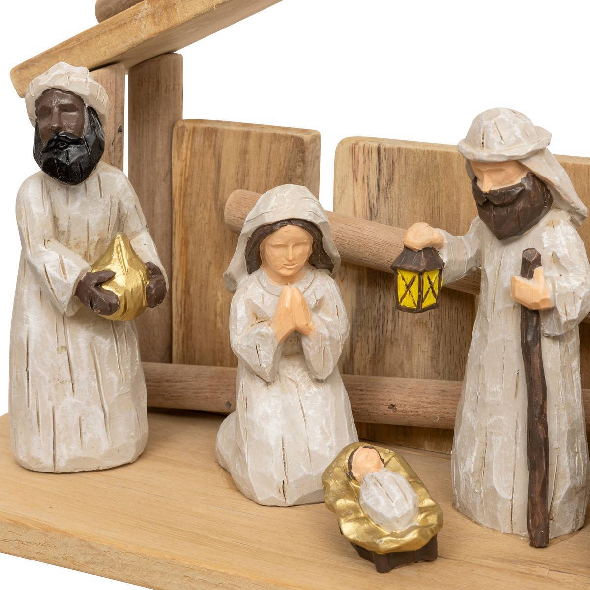 Fééric Lights & Christmas - Crèche de Noël avec 7 santons 30x18cm résine - Atmosphera Créateur d'intérieur - Image 5