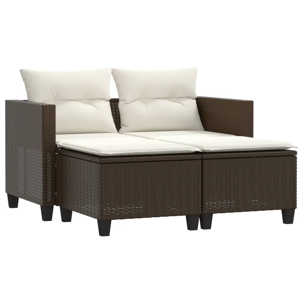 ComfortXL - Canapé Extérieur 2 Personnes Rotin Synthétique avec Tabourets Assortis – Salon Jardin Brun – ComfortXL Outdoor Living - Image 2