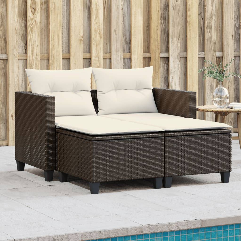 ComfortXL - Canapé Extérieur 2 Personnes Rotin Synthétique avec Tabourets Assortis – Salon Jardin Brun – ComfortXL Outdoor Living - Image 1