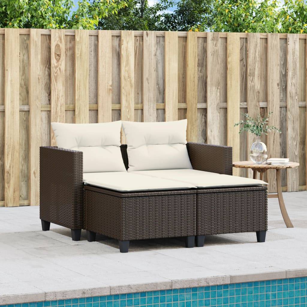ComfortXL - Canapé Extérieur 2 Personnes Rotin Synthétique avec Tabourets Assortis – Salon Jardin Brun – ComfortXL Outdoor Living - Image 3