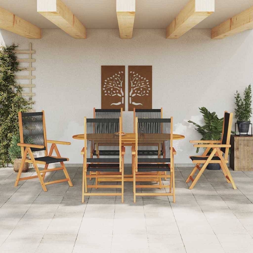 Grand Salon de Jardin Ovale Pliant 6 Personnes Bois et Polyrotin pour Extérieur Noir – ComfortXL Outdoor Living - Image 1
