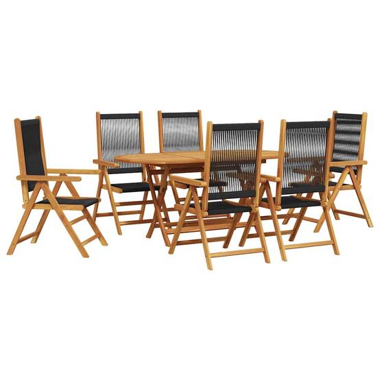Grand Salon de Jardin Ovale Pliant 6 Personnes Bois et Polyrotin pour Extérieur Noir – ComfortXL Outdoor Living - Image 2