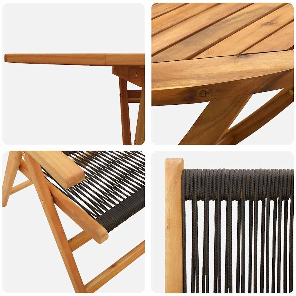 Grand Salon de Jardin Ovale Pliant 6 Personnes Bois et Polyrotin pour Extérieur Noir – ComfortXL Outdoor Living - Image 6