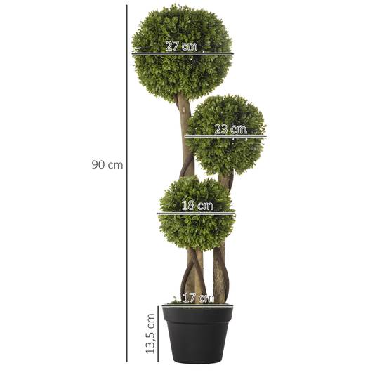 Buis Artificiel Triple Boule Plastique Entrée Terrasse Décoration Élégante 90cm Vert - ComfortXL Outdoor Living - Image 5