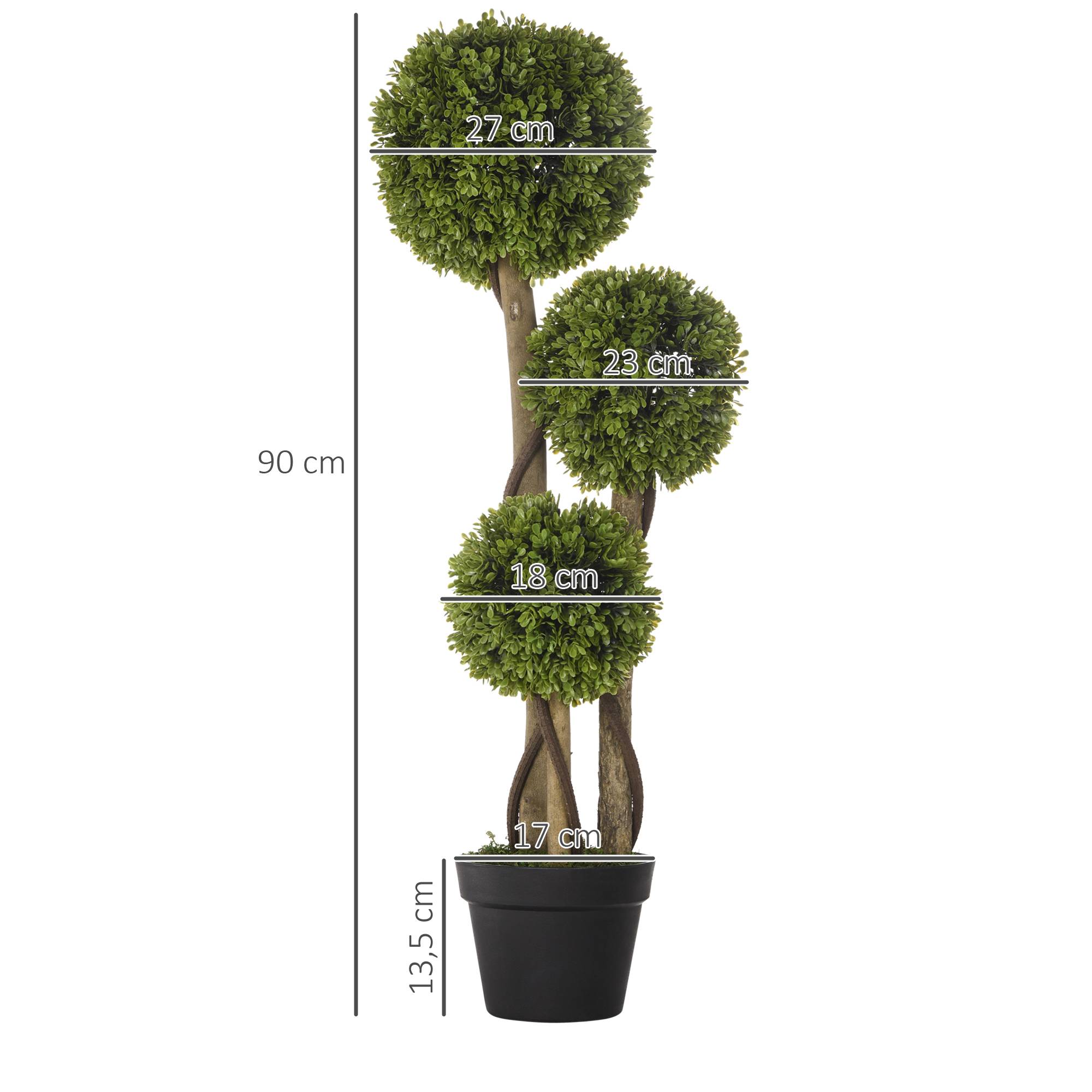 Buis Artificiel Triple Boule Plastique Entrée Terrasse Décoration Élégante 90cm Vert - ComfortXL Outdoor Living - Image 5