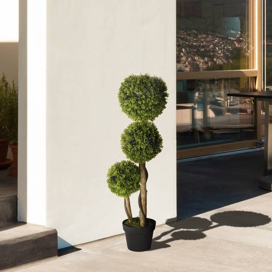Buis Artificiel Triple Boule Plastique Entrée Terrasse Décoration Élégante 90cm Vert - ComfortXL Outdoor Living - Image 9