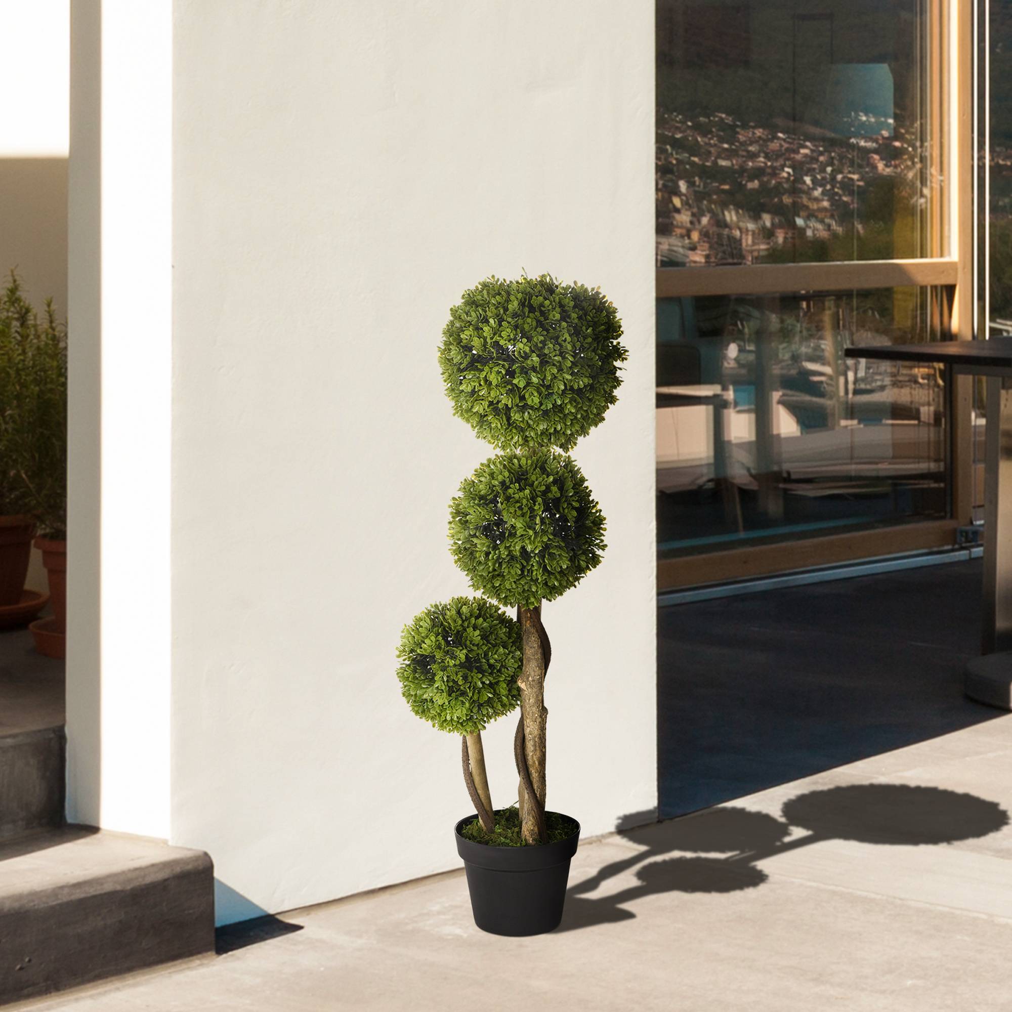 Buis Artificiel Triple Boule Plastique Entrée Terrasse Décoration Élégante 90cm Vert - ComfortXL Outdoor Living - Image 9