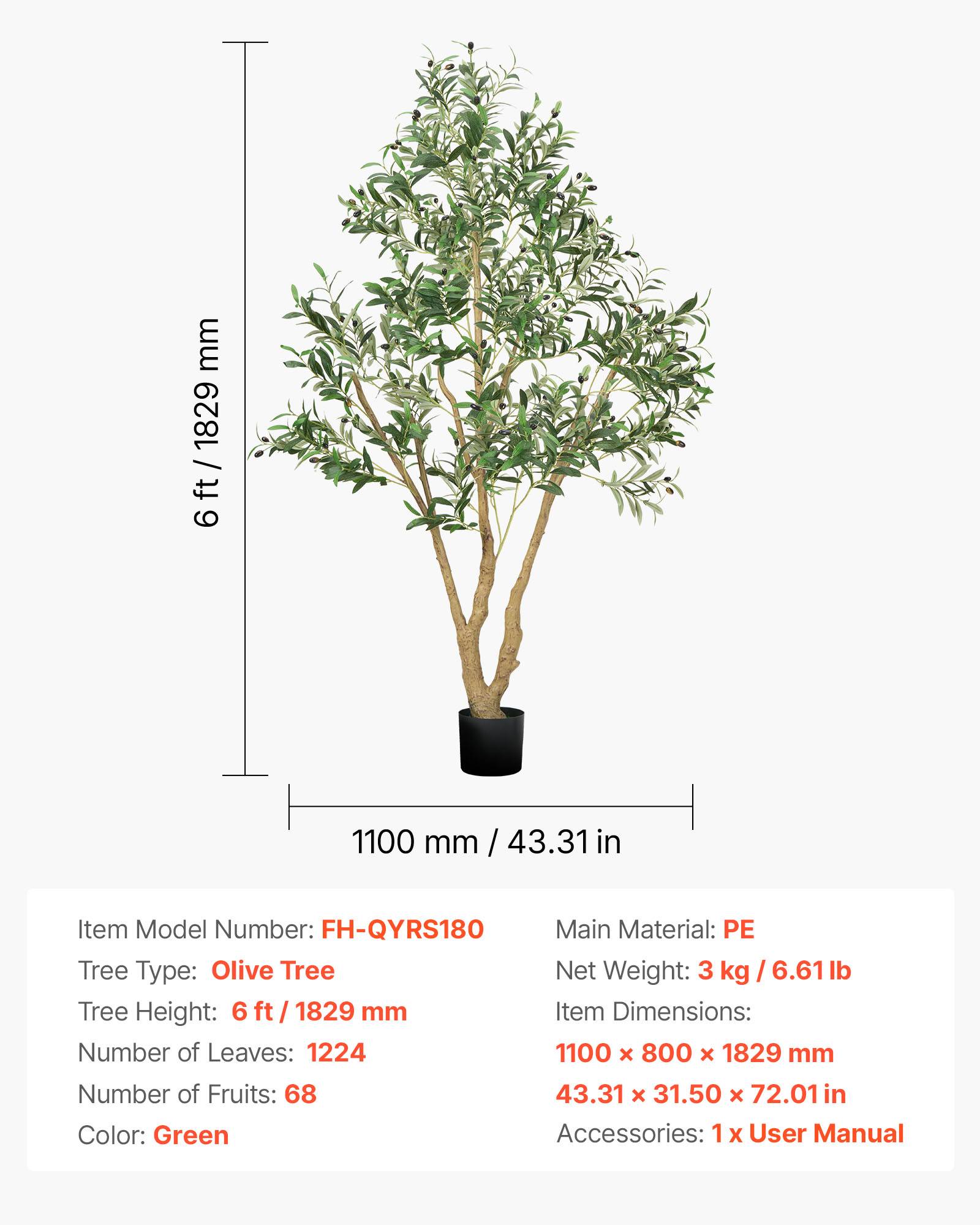VEVOR Arbre Artificiel Plante Artificielle Faux Olivier 1,8 m Déco d'Intérieur - Image 7