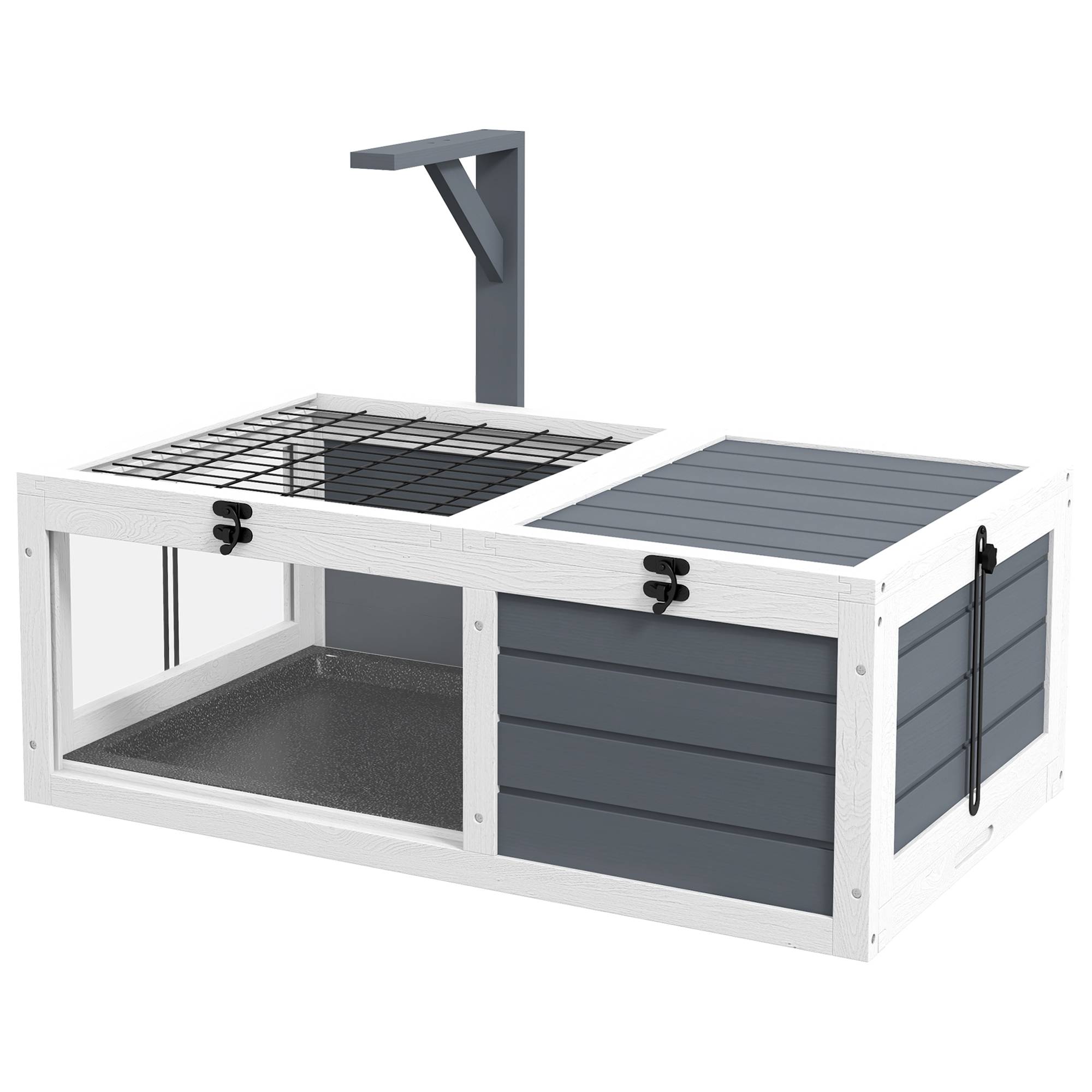 Maison enclos cage pour petit animal tortue avec 2 espaces support de lampe 81 x 48 x 31,5 cm gris - Image 2