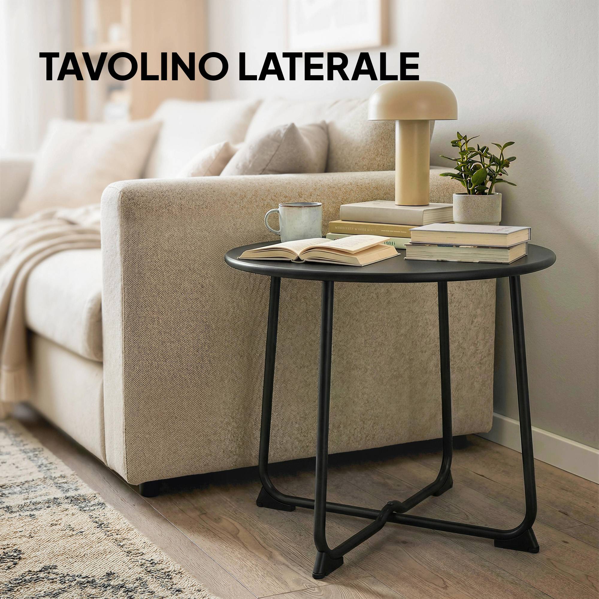Table basse extérieure ronde 50 cm métal base X pieds antidérapants noire - Image 9