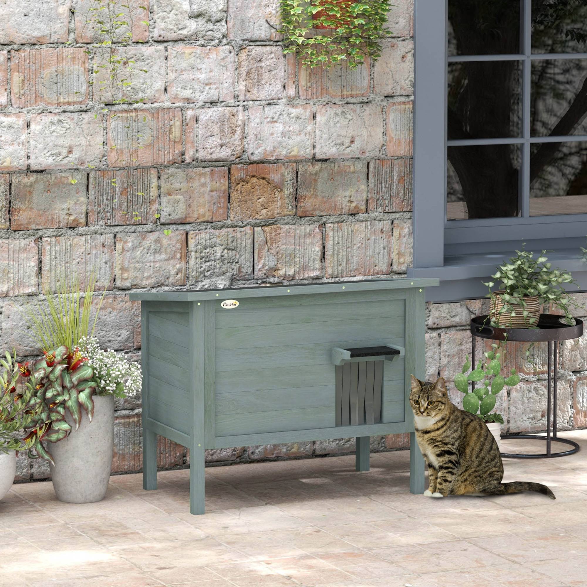 Sans Marque - Maison pour chats niche d'extérieur en bois surélevée avec toit ouvrable isolée 85 x 50 x 68,5 cm gris foncé et noir - Image 4