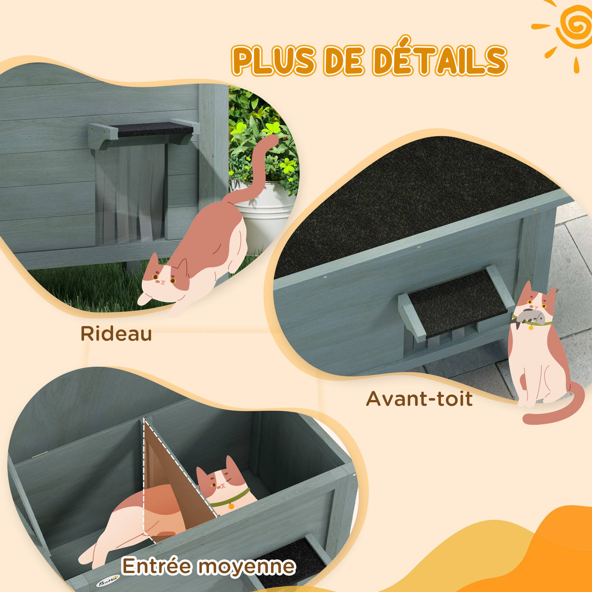 Sans Marque - Maison pour chats niche d'extérieur en bois surélevée avec toit ouvrable isolée 85 x 50 x 68,5 cm gris foncé et noir - Image 9
