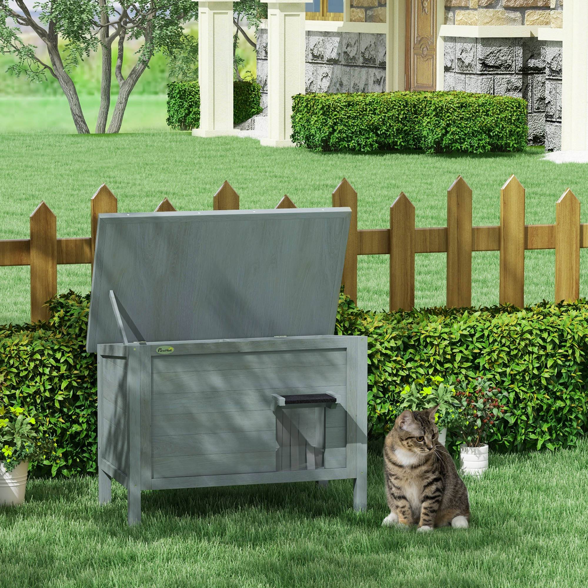 Sans Marque - Maison pour chats niche d'extérieur en bois surélevée avec toit ouvrable isolée 85 x 50 x 68,5 cm gris foncé et noir - Image 3