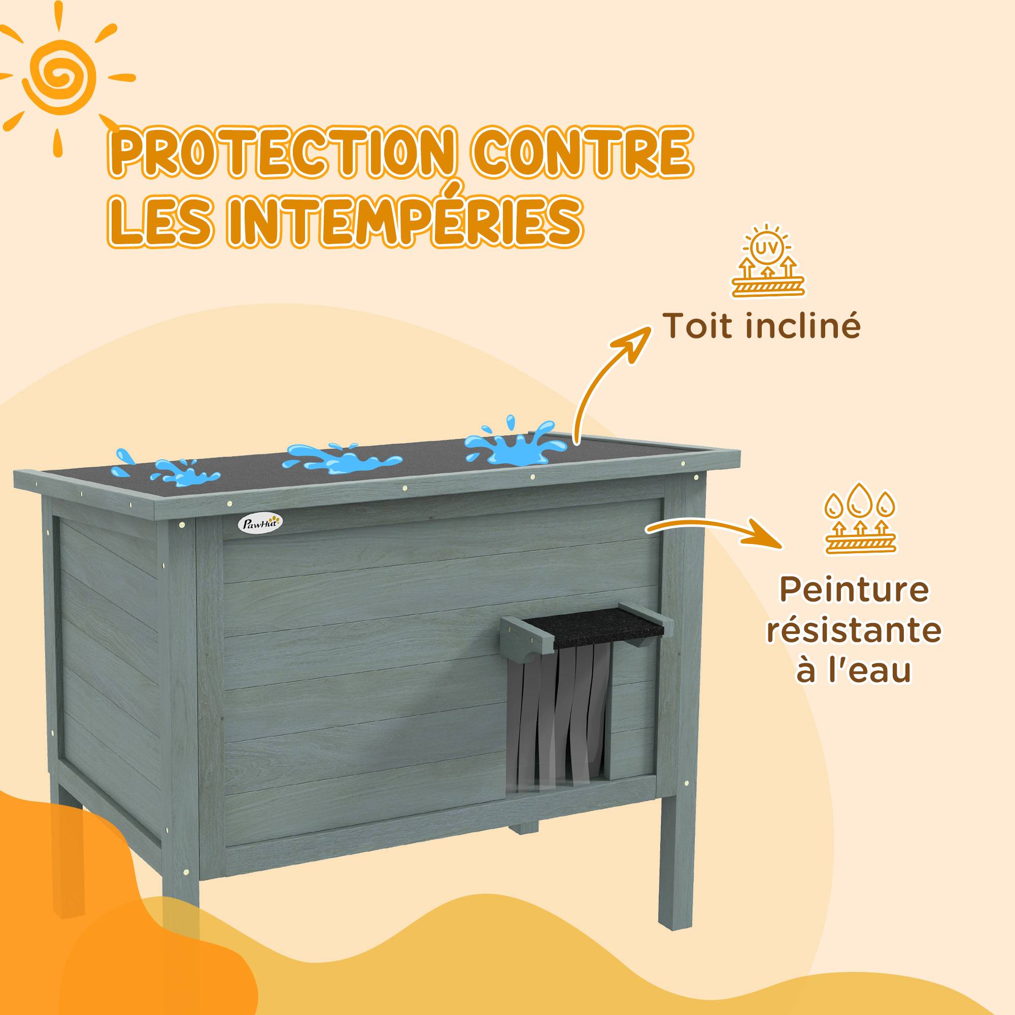 Sans Marque - Maison pour chats niche d'extérieur en bois surélevée avec toit ouvrable isolée 85 x 50 x 68,5 cm gris foncé et noir - Image 8